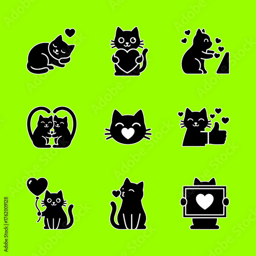 Cat love like approve icons twitch outline emotes black isolated neon green background