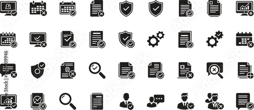 Collection of approved and rejected icons for business and project management