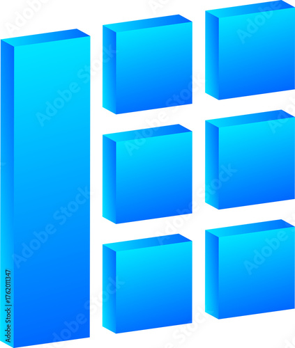3D Blue Grid of Rectangular Blocks Isolated on Transparent Background