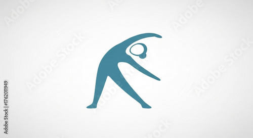 Stylized yoga figure, representing flexibility, balance, and wellbeing in a simple and modern design