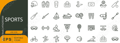 Sports Icon Set – Symbols of Physical Fitness, Recreation, and Athletic Equipment