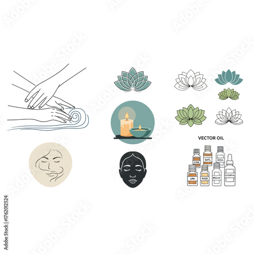 Aromatherapy Candle and Lotus Flower Illustration burning