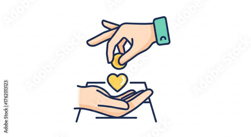 Charity and donation hand giving coin to other hand helping hand and heart volunteer concept