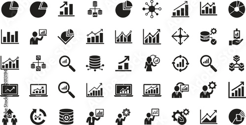 Collection of diverse business data graph and analytics icons set
