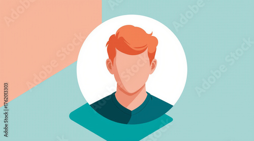 Stylized portrait of a person with orange hair and faceless design
