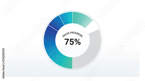 Sales progress chart showing 75 percent completion modern graphic business presentations and data visualization isolated on white background