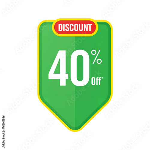 Vibrant green 40 percent off commercial retail sales promotion sticker with bright border isolated