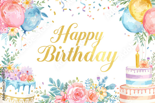 Watercolor Birthday Party Clipart Bundle – Cupcakes, Macarons, Banners, Gifts & Decorations