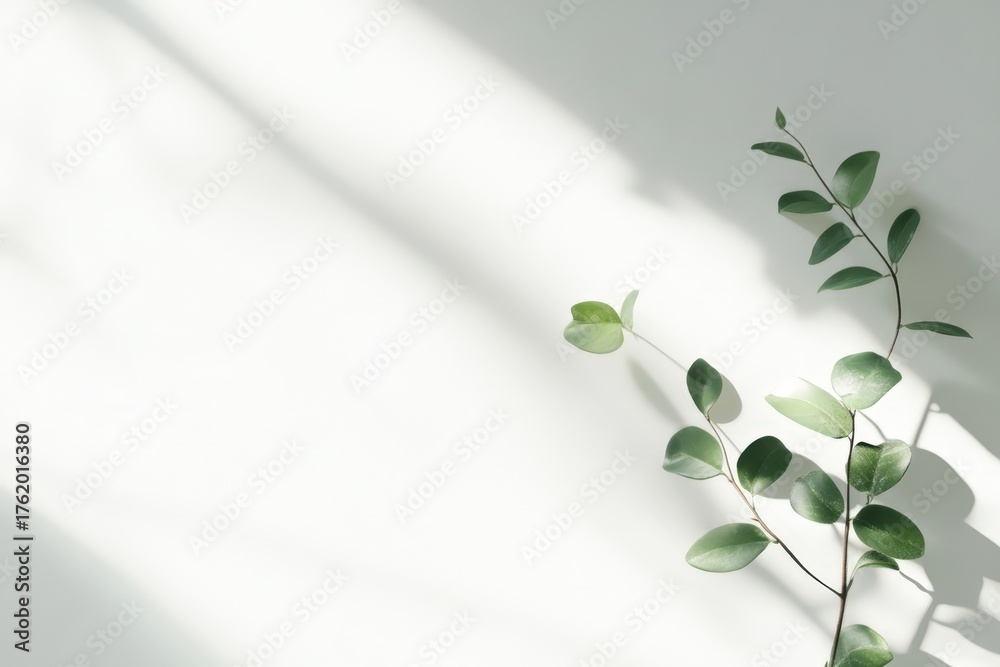 Fototapeta premium Delicate Green Leaves Casting Shadows on Light Background