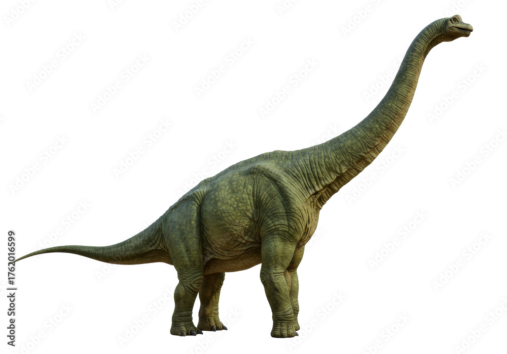 Fototapeta premium Isolated Brachiosaurus dinosaur standing tall with a long neck, against a simple backdrop