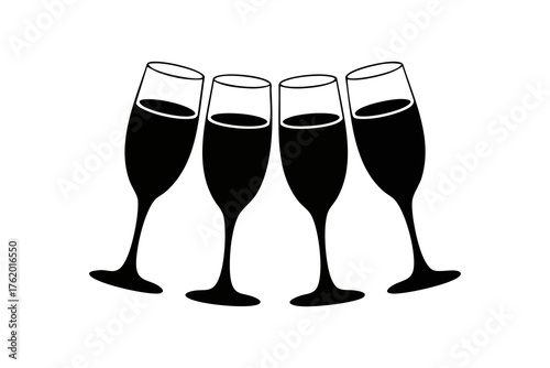Silhouette of champagne flutes with liquid inside suggests celebratory toasts on transparent background