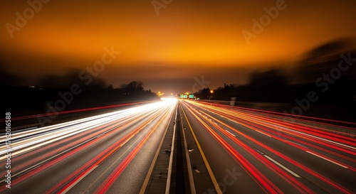 Highway at night with light trails