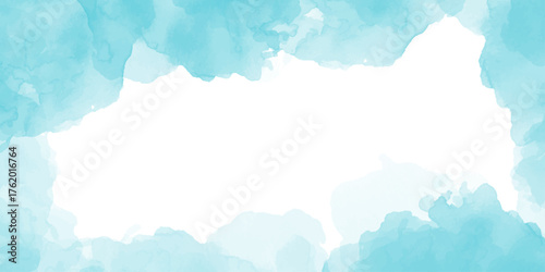 light blue-green shade with a watercolor texture paint brush. watercolour texture for cards, Brushstrokes and splashes.
