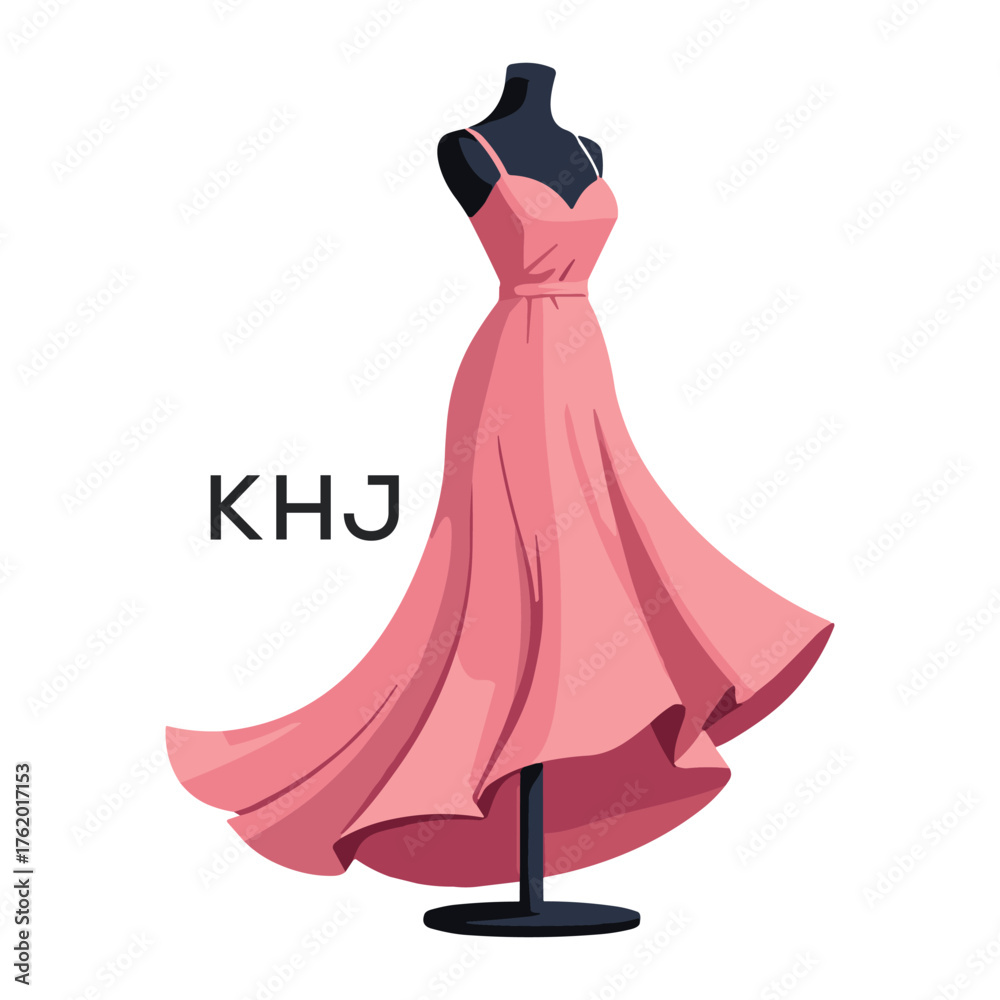 Fototapeta premium KHJ Elegant Pink Dress. KHJ Logo Design for Fashion Boutique, Clothing Brand, and Tailor KHJ Shop Branding. 