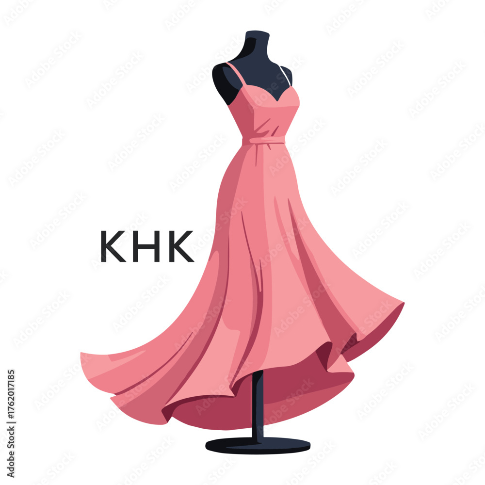 Fototapeta premium KHK Elegant Pink Dress. KHK Logo Design for Fashion Boutique, Clothing Brand, and Tailor KHK Shop Branding. 