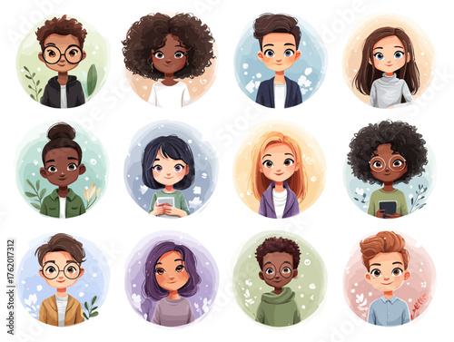 Vector SVG Illustration of Diverse Cartoon Characters in Modern Flat Style with Bright Colors for Web and Digital Applications