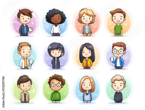 Vector SVG Illustration of Diverse Cartoon Characters in Flat Modern Style with Bright Colors for Web and Mobile Applications