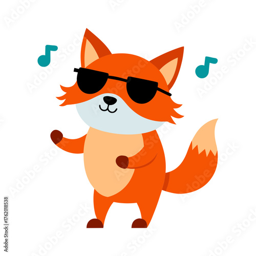 Cute Fox Wearing Sunglasses Dancing Cartoon Vector