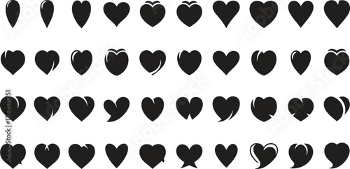 Collection of Various Heart Shapes in Black and White Vector Format