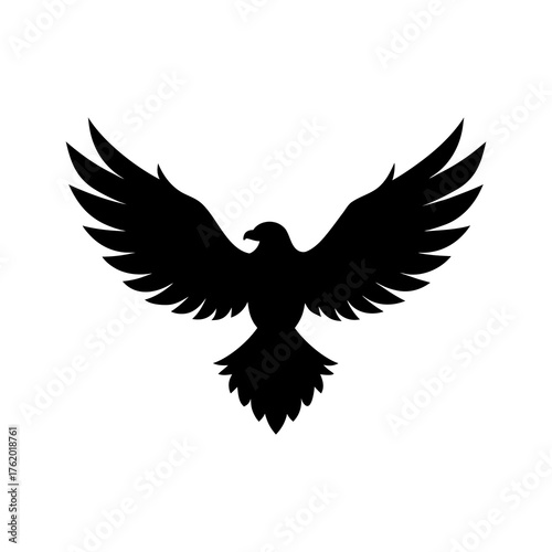 Flying Eagle Silhouette With Open Wings Vector Art