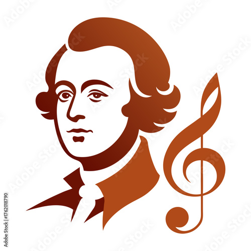 Mozart Portrait Integrated With Musical Elements Vector