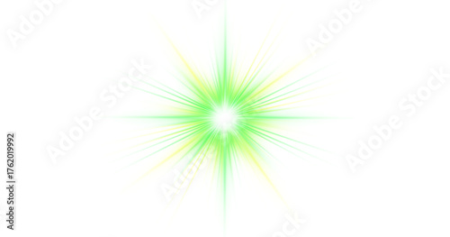 Radiant green-yellow PNG star with sparkling highlights and glowing effects. Bright sparkles enhance elegance and magical atmosphere. Perfect for digital illustrations, festive designs, and creative v