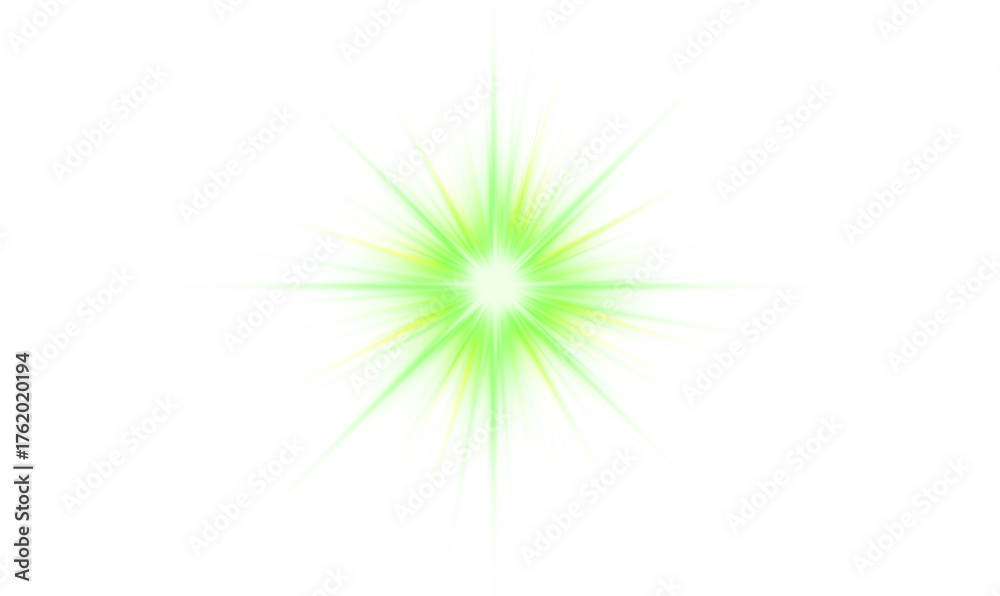 Fototapeta premium Green-yellow PNG star with sparkling light and radiant glow. Bright sparkles enhance visual elegance and magical effect. Perfect for digital design, festive projects, or creative illustrations.