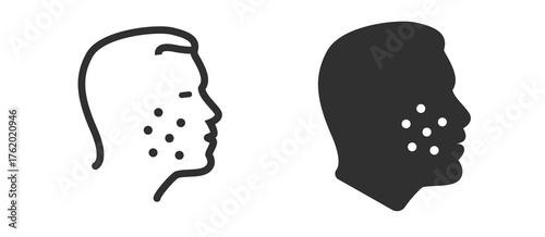 Irritation acne allergy on man face icon simple line stroke outline and solid bold modern set design illustration, skin pimple zit problem silhouette shape pictogram image clip art