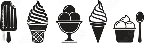 Different ice cream types in black and white delicious treat illustration