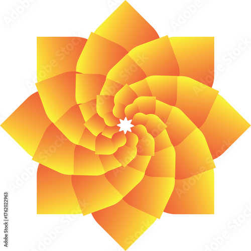 A beautiful Mandala Abstract Floral Design in Gold and Yellow Tones with Concentric Spiraling Petals Pattern