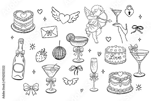 Hand drawn coquette Valentine day element set