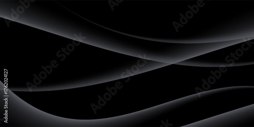 Abstract background with silk cloth texture, shiny satin curtain with waves and drapery. Realistic wallpaper with luxury flowing black textile