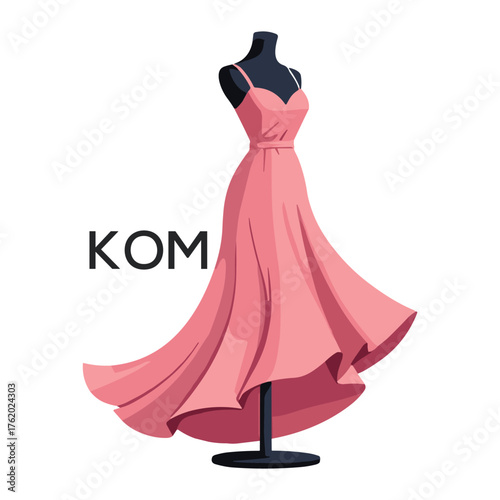 KOM Elegant Pink Dress. KOM Logo Design for Fashion Boutique, Clothing Brand, and Tailor KOM Shop Branding.
