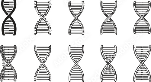 DNA structure vector illustration set depicting genetic code and blueprint