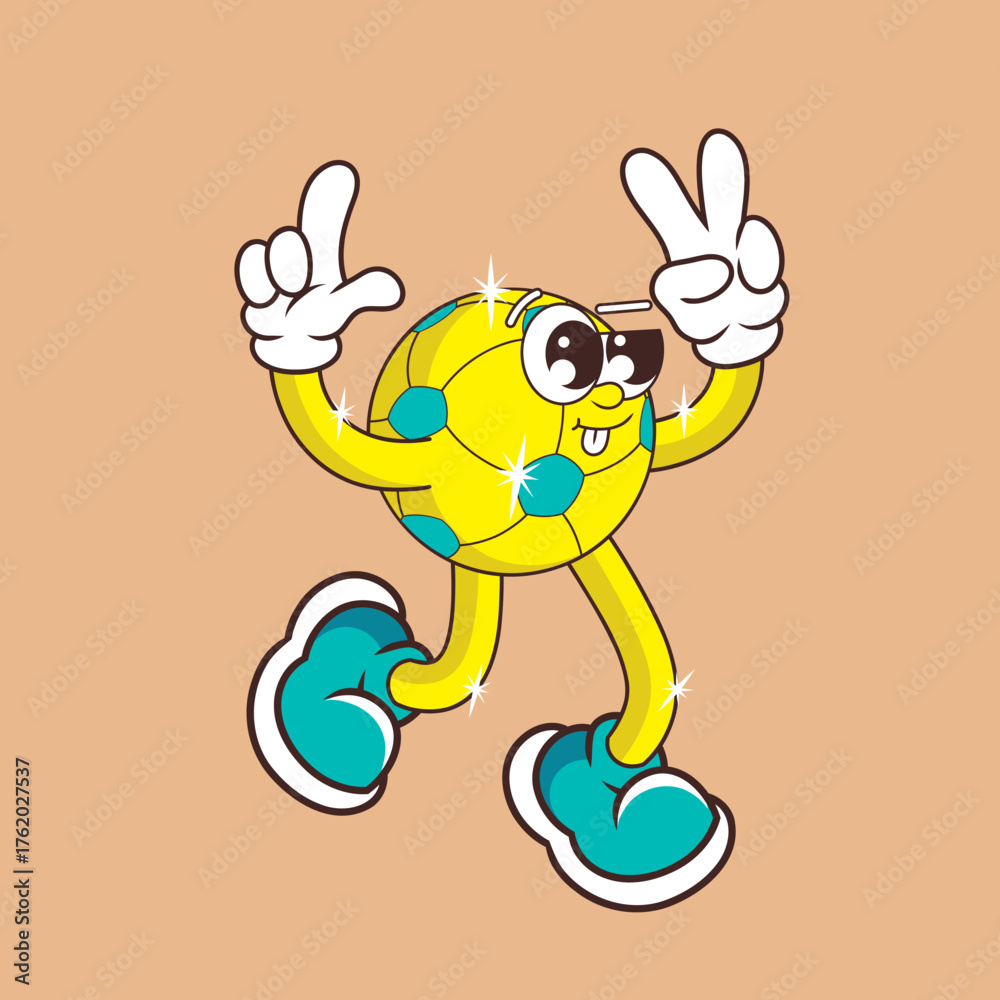 Obraz premium Retro character design of cute soccer ball