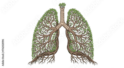 Lungs tree of life concept for respiratory health and environmental awareness healthy breathing and nature connection on transparent background