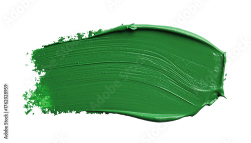 textured abstract green paint stroke isolated on transparent background, png