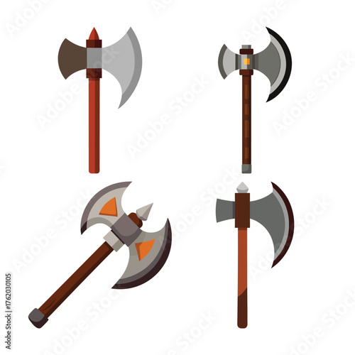 Battle axe vector set illustration