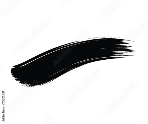 Bold black brush stroke with textured edges on a white background abstract art