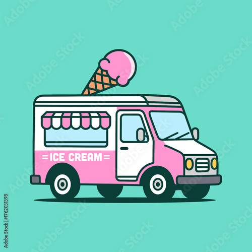 Ice cream truck. Van with ice cream vector illustration. Mobile food truck