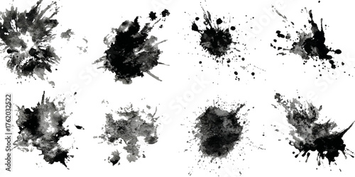 ink blots and splats. detailed ink splats Hyperrealistic Highly Detailed Isolated On Transparent Background	