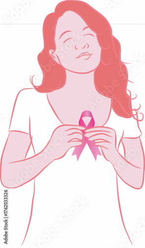 Woman holding breast cancer awareness ribbon on black background