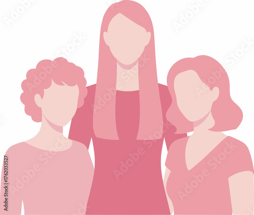 Three women standing together in pink tones vector
