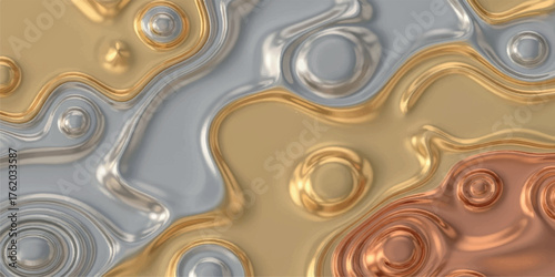 Abstract metallic fluid background golden silver and bronze colors modern design for luxury branding and presentati