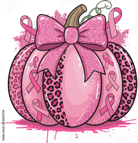 Breast cancer awareness pumpkin with pink ribbons