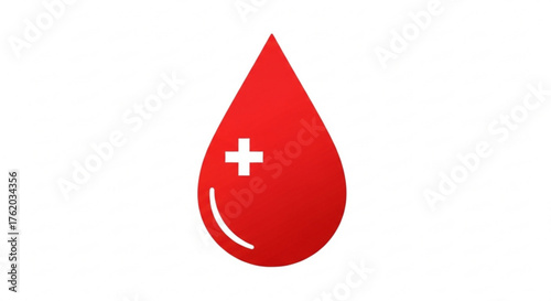 Illustration of a red blood drop with a white plus sign, symbolizes blood donation and healthcare concepts