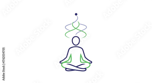 Meditating person in lotus position with energy waves above head concept of mindfulness and spirituality