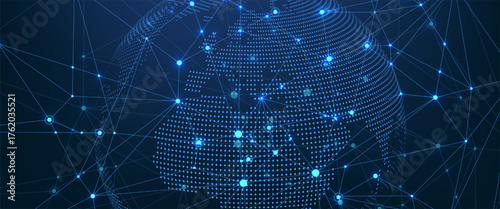 Global network connection concept. Big data visualization. Social network communication in the global computer networks. Internet technology. Business. Science. Vector illustration
