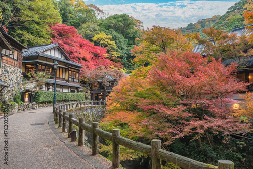 Wall Mural Osaka Japan, Minookoen the walkway to Minoh Falls in autumn season