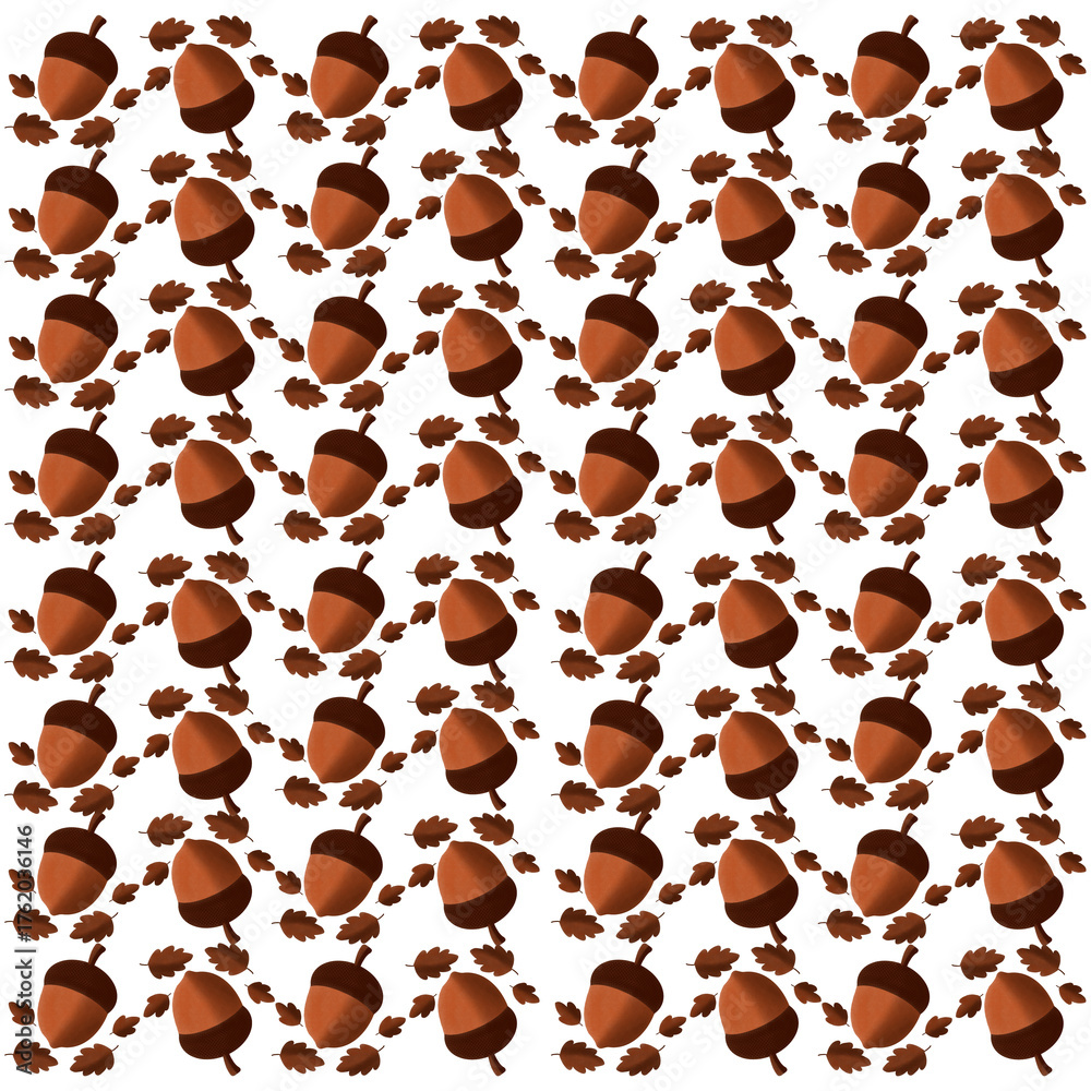 Obraz premium Seamless Acorn and Oak Leaf Pattern Background